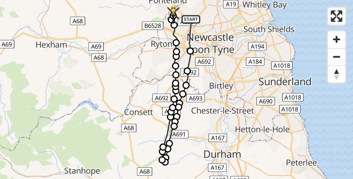 Flight route map: Police Helicopter to Callerton, Callerton