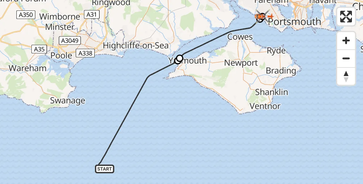 Flight route map: Coastguard Helicopter to Solent Airport, Solent Airport