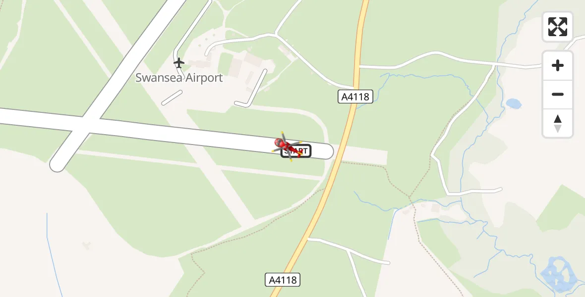 Flight route map: Air Ambulance Helicopter to Swansea Airport, Swansea Airport