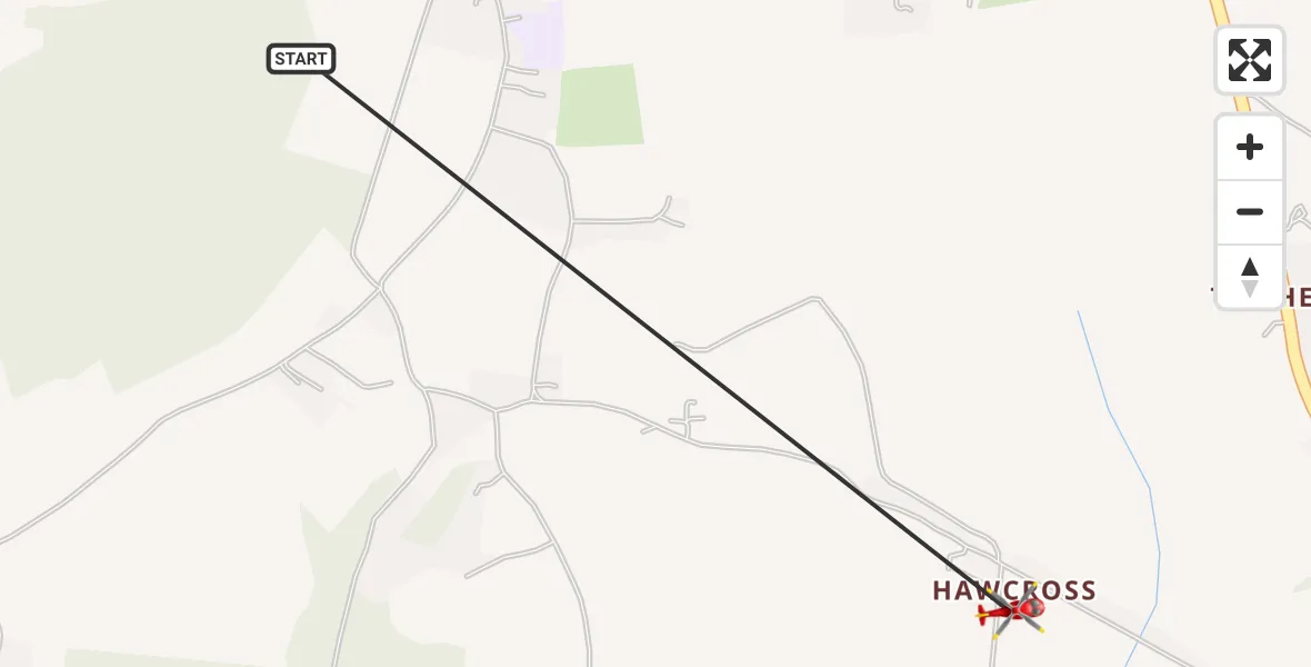 Flight route map: Air Ambulance Helicopter to Redmarley d'Abitot, Innerstone Lane