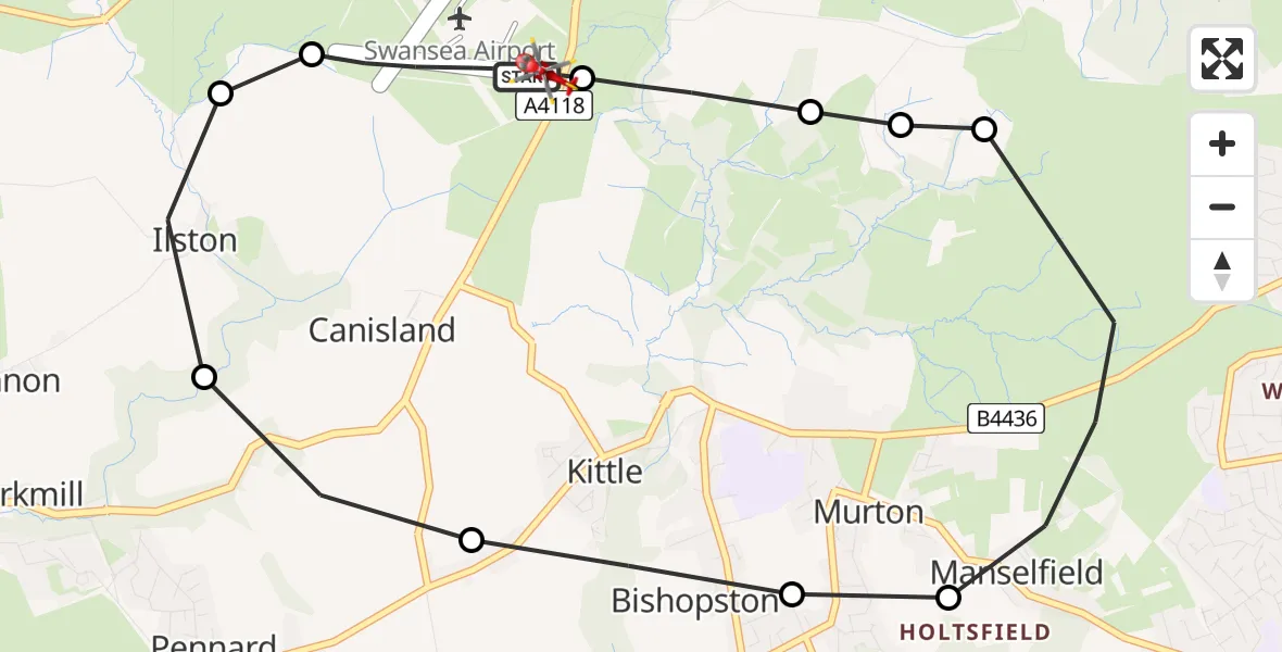 Flight route map: Air Ambulance Helicopter to Swansea Airport, Swansea Airport