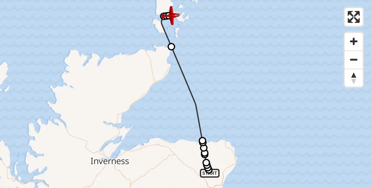 Routekaart van de vlucht: Air Ambulance Aircraft to Loch of Kirbister, Oldmeldrum