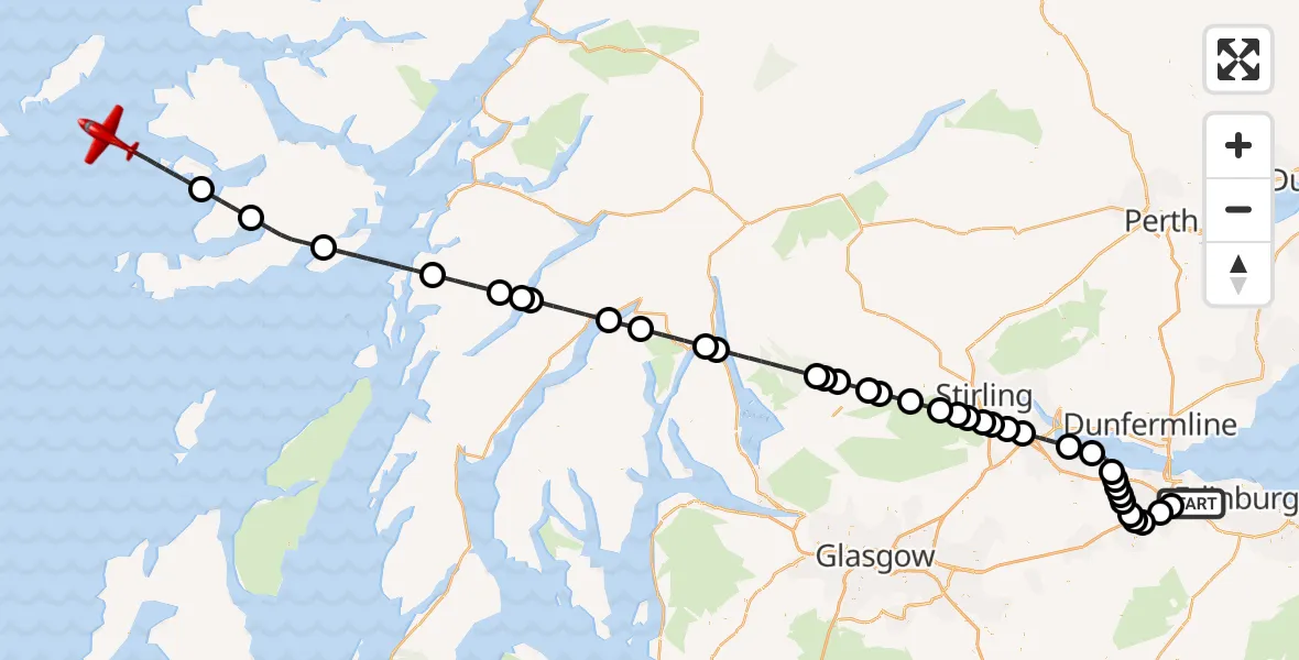 Flight route map: Air Ambulance Aircraft to Inner Seas, Inner Seas