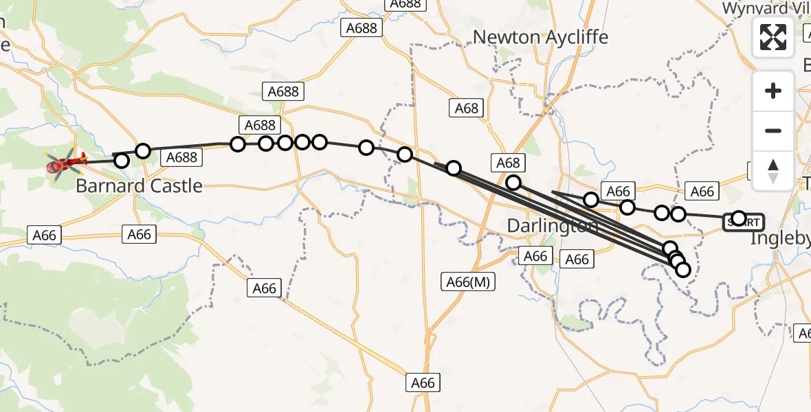 Routekaart van de vlucht: Air Ambulance Helicopter to Cotherstone, Naby Lane