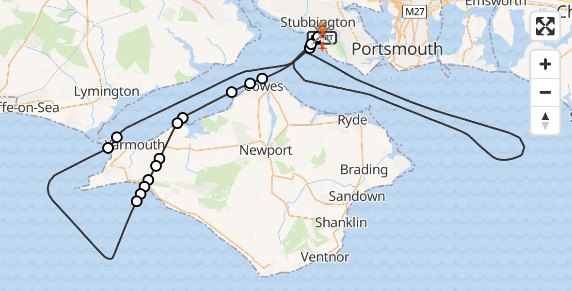 Flight path map showing Coastguard Helicopter route from Solent Airport to Solent Airport