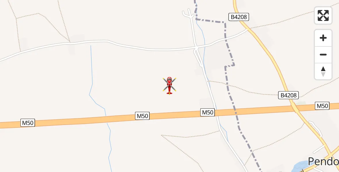 Flight route map: Air Ambulance Helicopter to Bromesberrow Heath, M50