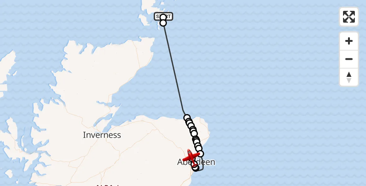 Flight route map: Air Ambulance Aircraft to Aberdeen International Airport, Aberdeen International Airport
