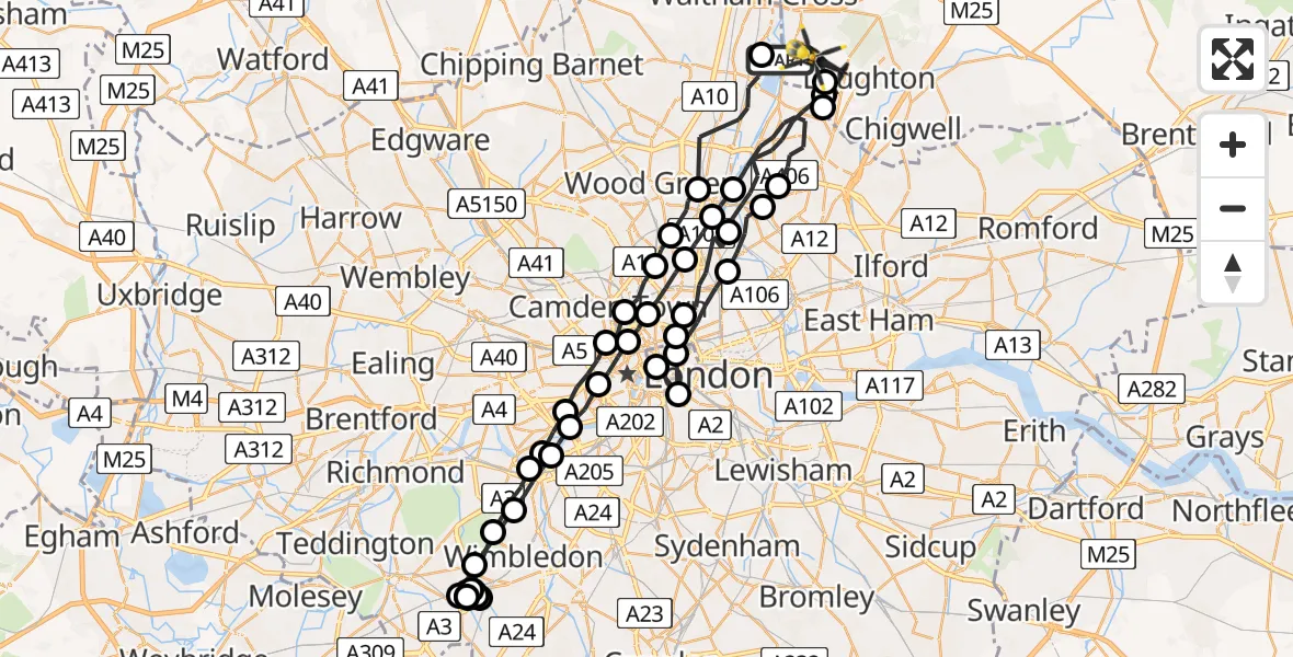 Flight route map: Police Helicopter to Metropolitan Police Air Support Unit Lippitts Hill, Metropolitan Police Air Support Unit Lippitts Hill