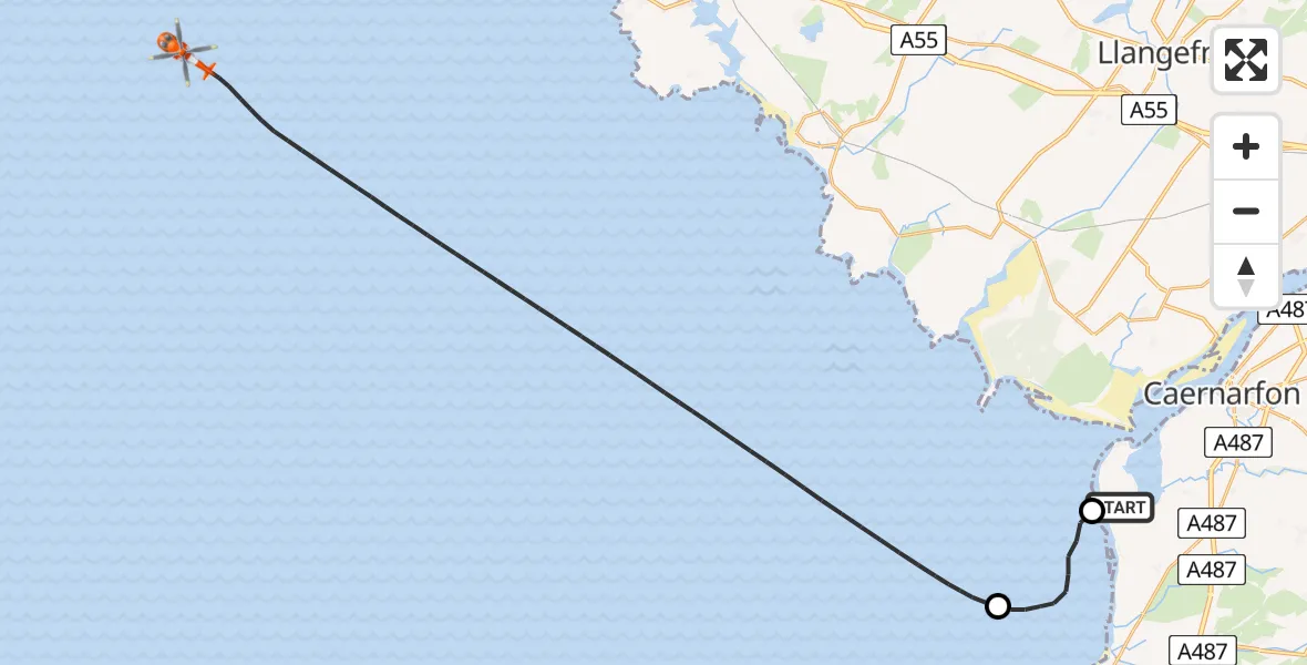 Flight route map: Coastguard Helicopter to Irish Sea, Irish Sea