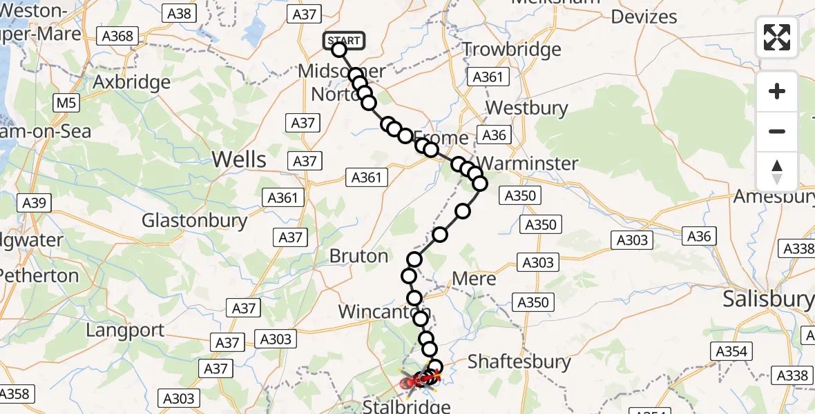 Routekaart van de vlucht: Air Ambulance Helicopter to Henstridge, Henstridge Airfield