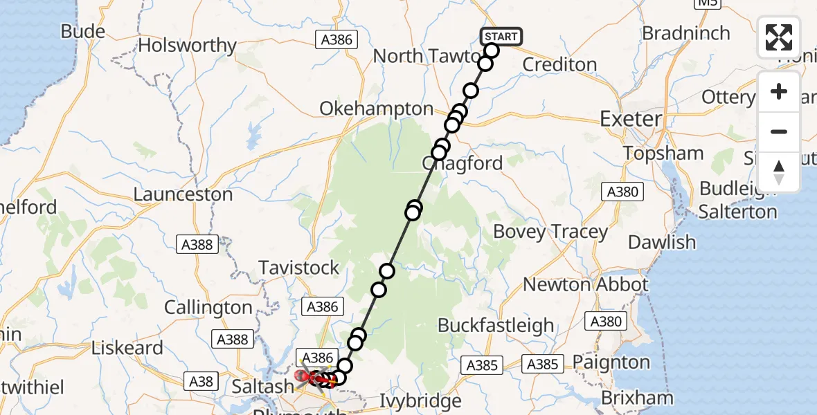 Routekaart van de vlucht: Air Ambulance Helicopter to Derriford Hospital, Derriford Hospital
