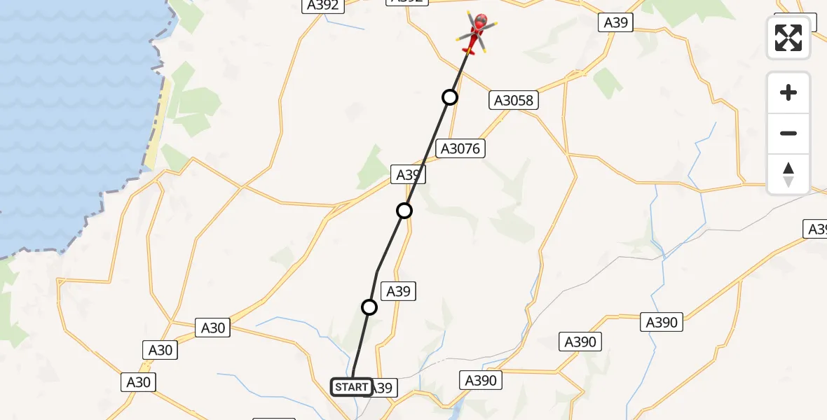 Routekaart van de vlucht: Air Ambulance Helicopter to St. Newlyn East, St. Newlyn East