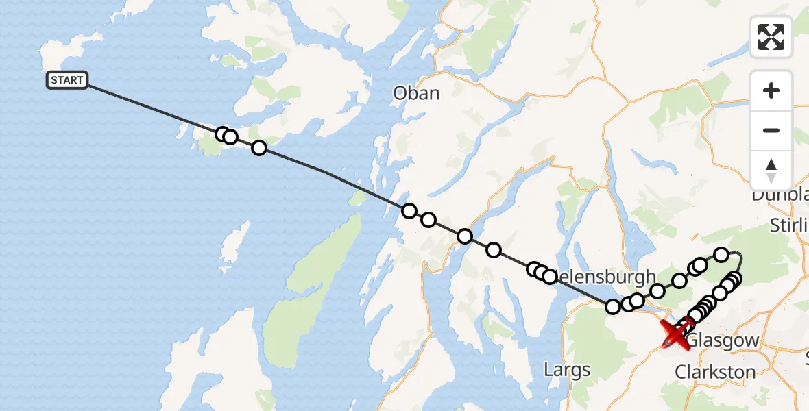 Routekaart van de vlucht: Air Ambulance Aircraft to Glasgow Airport