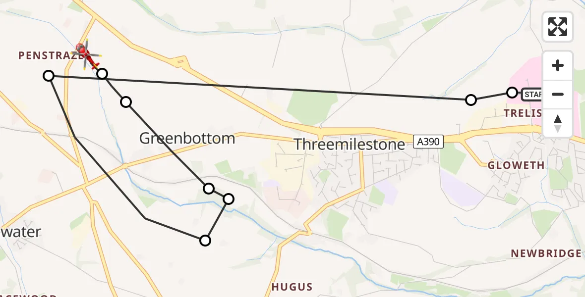 Routekaart van de vlucht: Air Ambulance Helicopter to Chacewater, Chacewater
