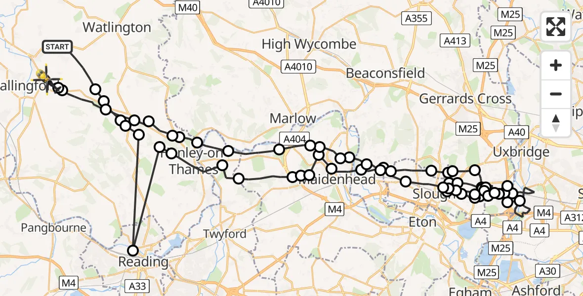 Flight route map: Police Helicopter to Benson, Clack's Lane