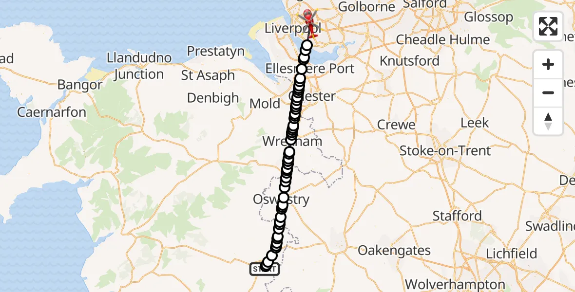 Flight route map: Air Ambulance Helicopter to Liverpool, Little Bongs
