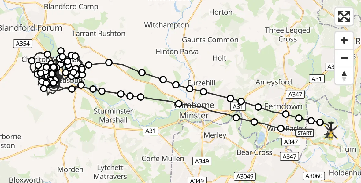 Flight route map: Police Helicopter to Bournemouth Airport, Bournemouth Airport