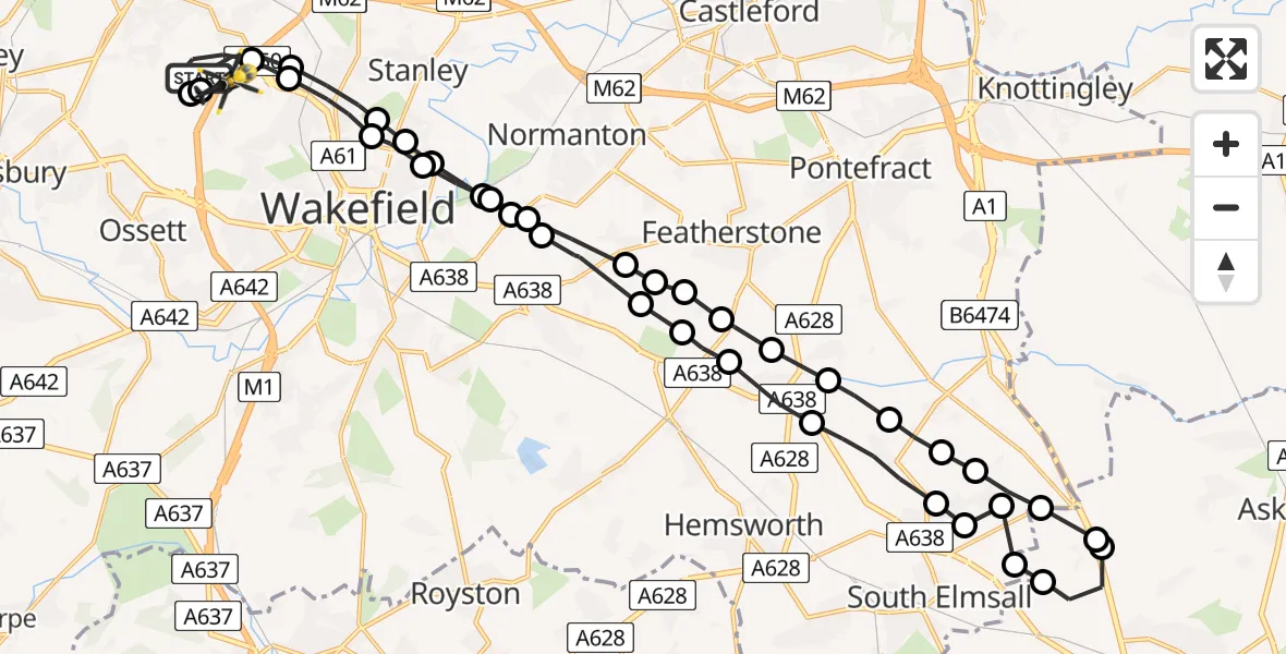Flight path map showing Police Helicopter route from East Ardsley to East Ardsley