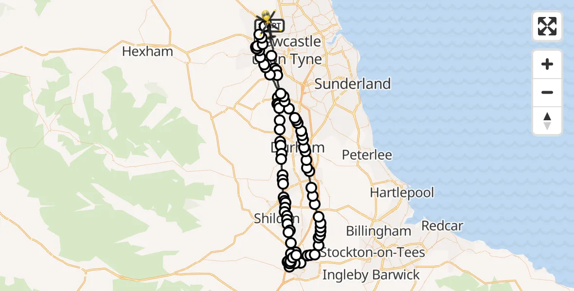 Flight route map: Police Helicopter to Newcastle upon Tyne, Falcon Way
