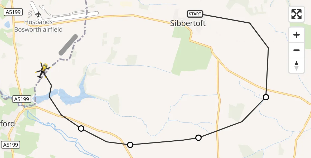 Flight route map: Police Helicopter to Harborough, Sulby Road