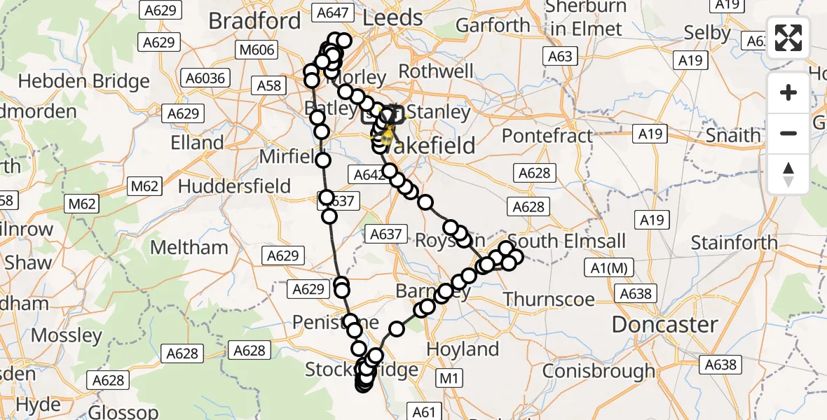 Flight route map: Police Helicopter to Ossett, Pippins Green Avenue