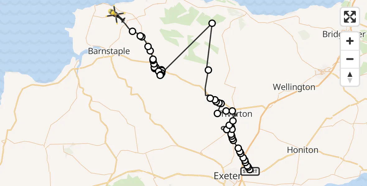 Flight route map: Police Helicopter to North Devon, Long Lane