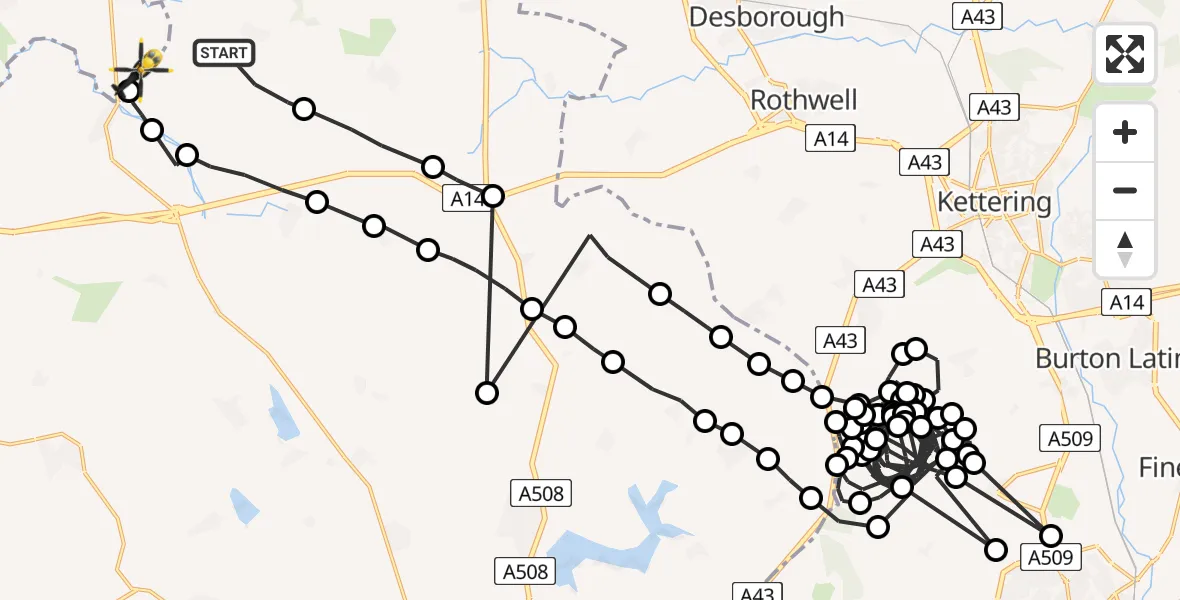 Flight route map: Police Helicopter to Harborough, Sulby Road
