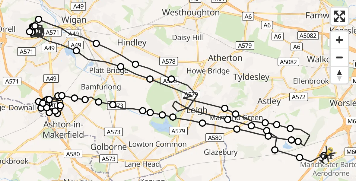 Routekaart van de vlucht: Police Helicopter to Manchester Barton Aerodrome, Manchester Barton Aerodrome