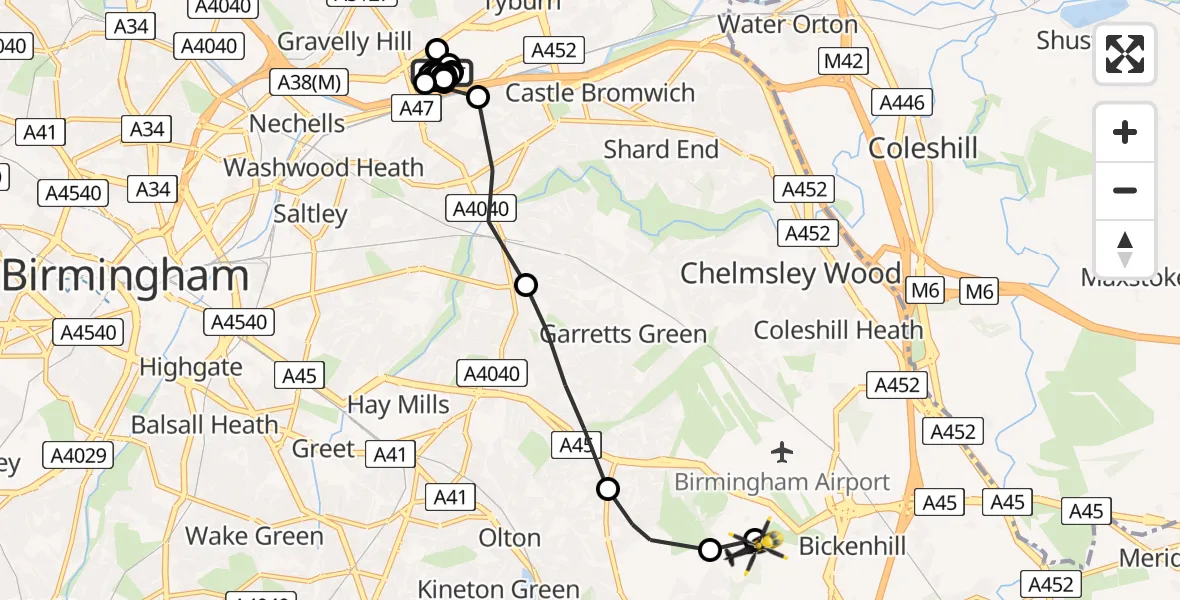 Routekaart van de vlucht: Police Helicopter to Solihull, Gables Close