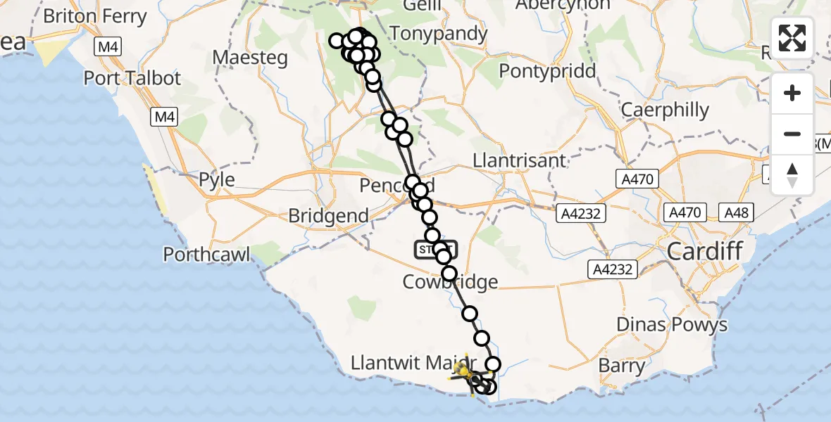 Routekaart van de vlucht: Police Helicopter to MOD St Athan, MOD St Athan