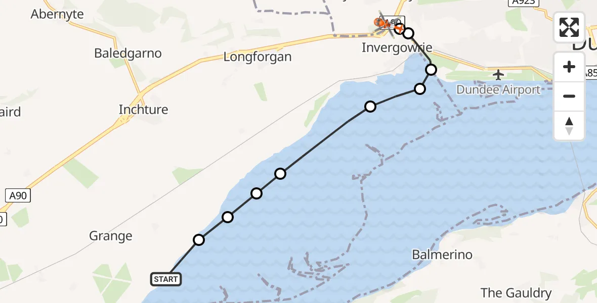 Flight route map: Coastguard Helicopter to Dykes of Gray, Core Path 40