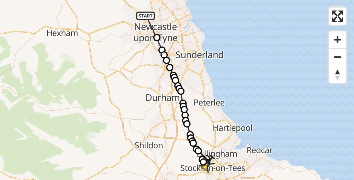 Flight route map: Police Helicopter to Stockton-on-Tees, The Willows