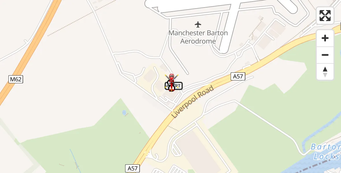 Flight path map showing Air Ambulance Helicopter route from Manchester Barton Aerodrome to Manchester Barton Aerodrome
