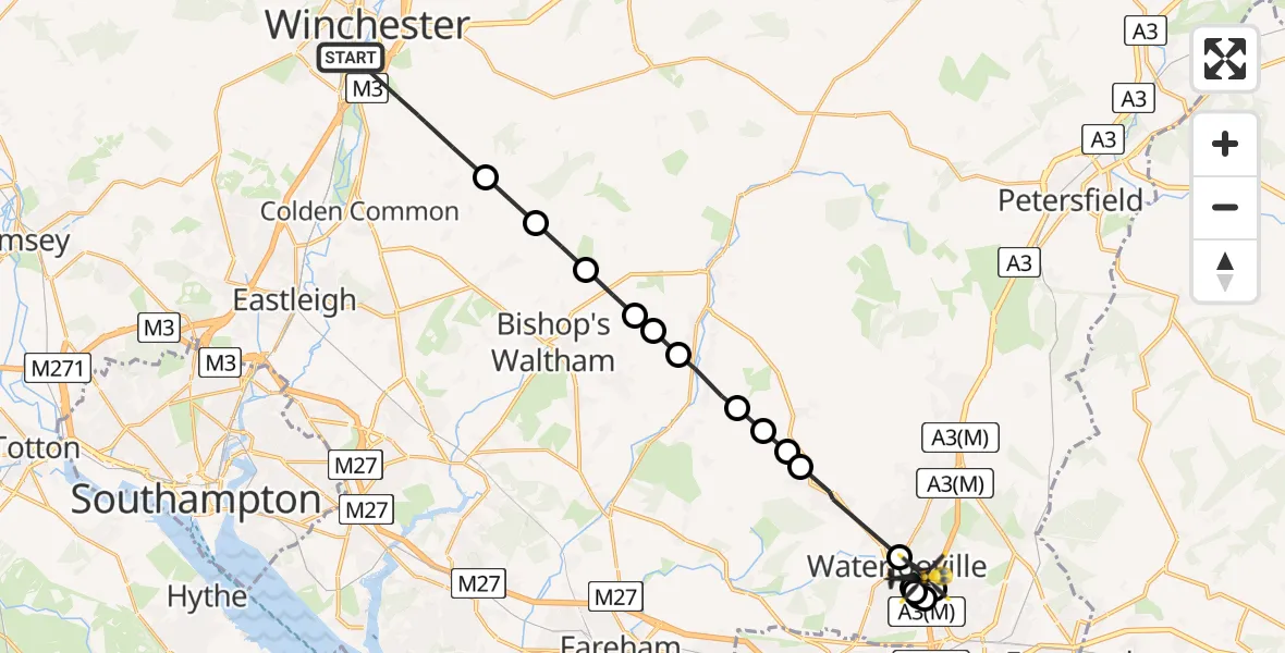 Flight route map: Police Helicopter to Havant, Springwood Avenue