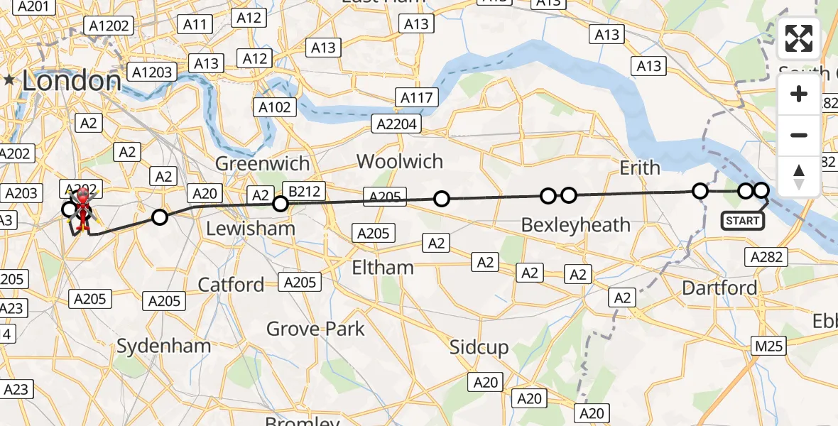 Routekaart van de vlucht: Air Ambulance Helicopter to Kings College London Hospital, Kings College London Hospital
