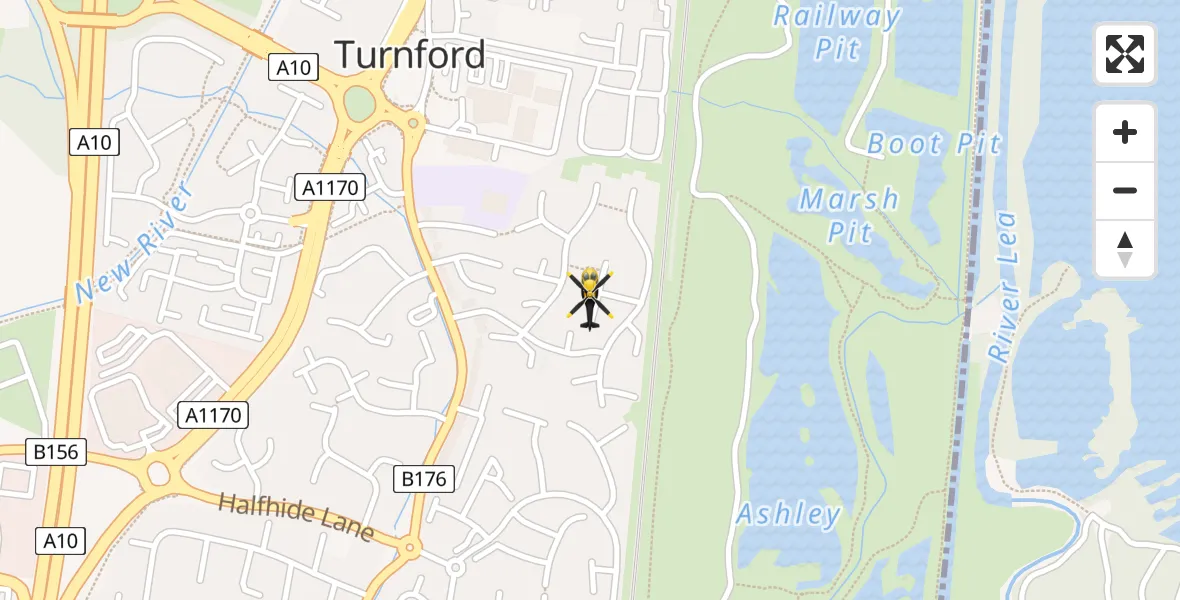 Flight route map: Police Helicopter to Turnford, Galloway Close