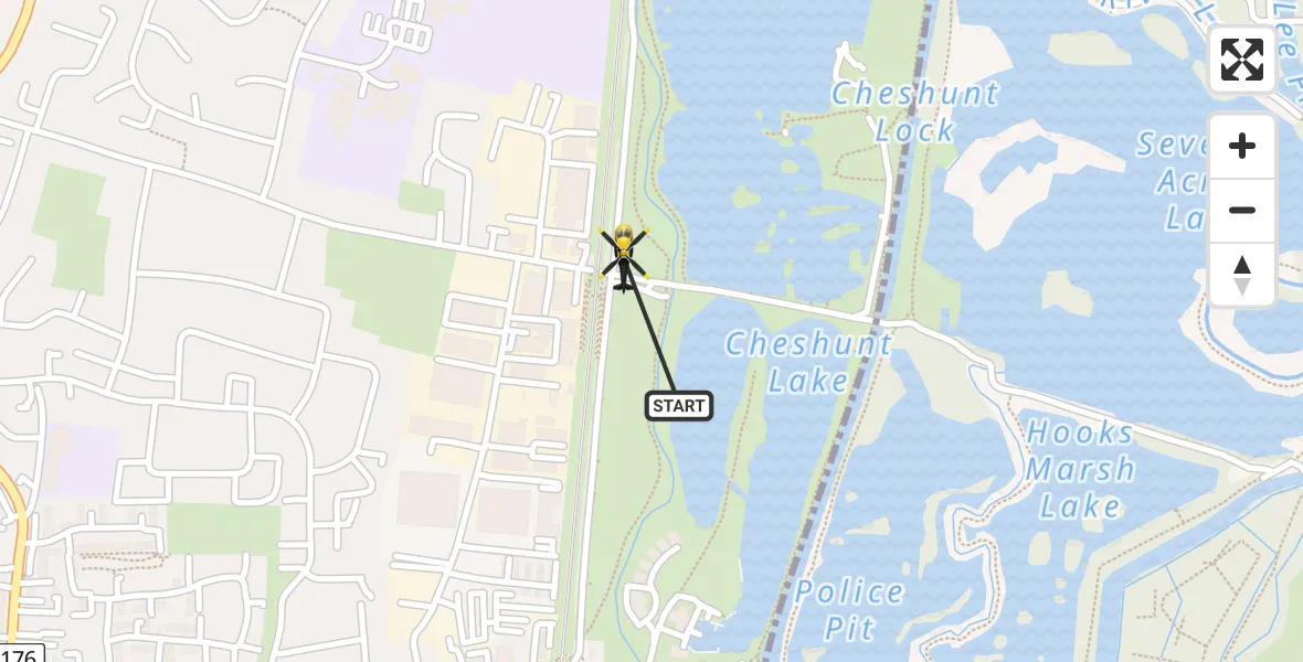 Flight route map: Police Helicopter to Cheshunt, Cadmore Lane