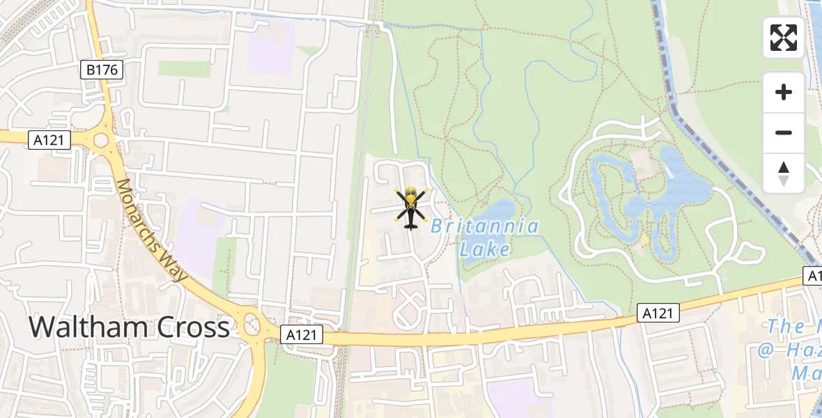 Flight route map: Police Helicopter to Waltham Cross, Willow Tree Drive