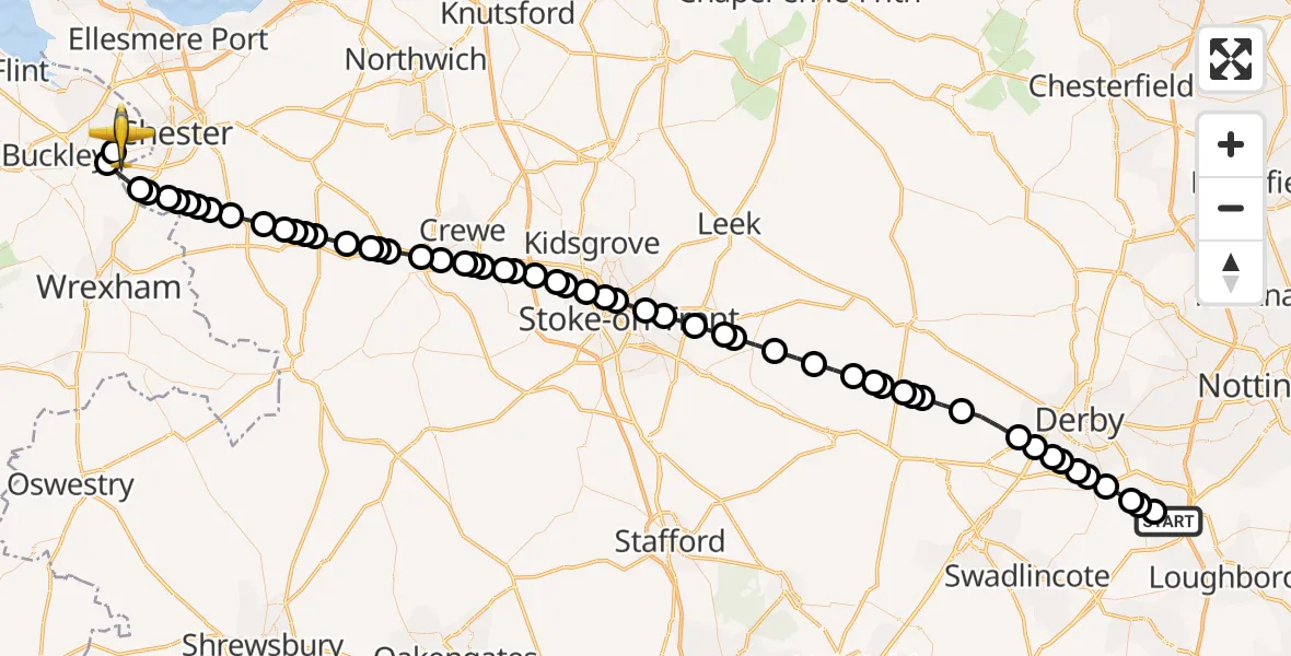Flight route map: Police Aircraft to Hawarden Airport, Hawarden Airport