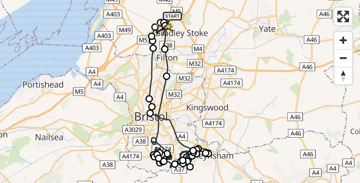 Flight route map: Police Helicopter to Bristol, Park Avenue