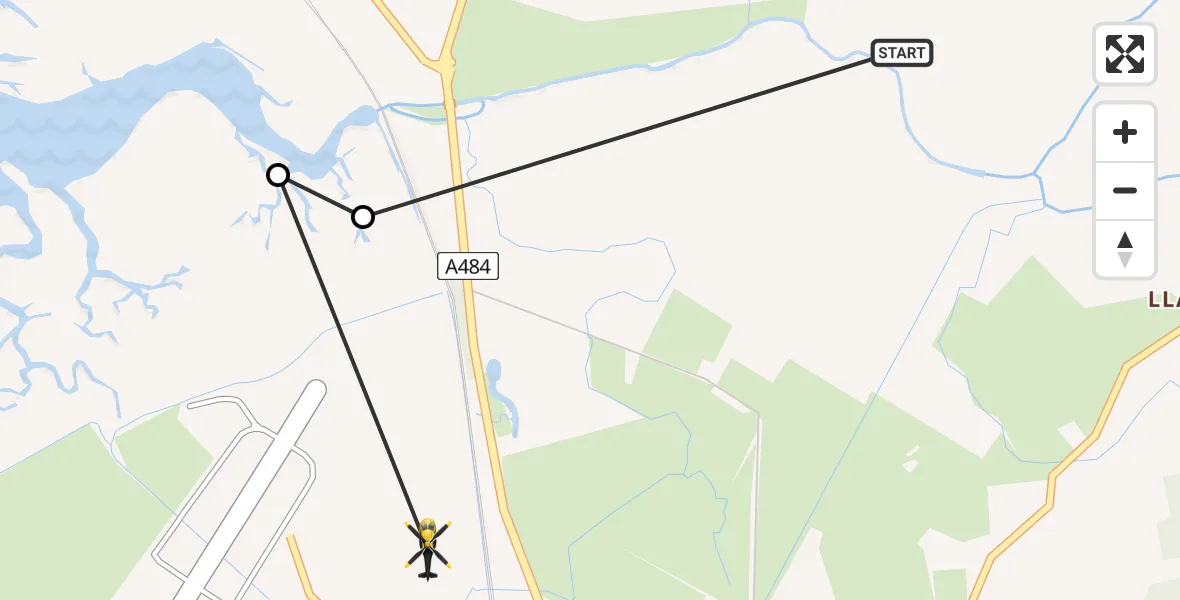 Routekaart van de vlucht: Police Helicopter to Pembrey, A484