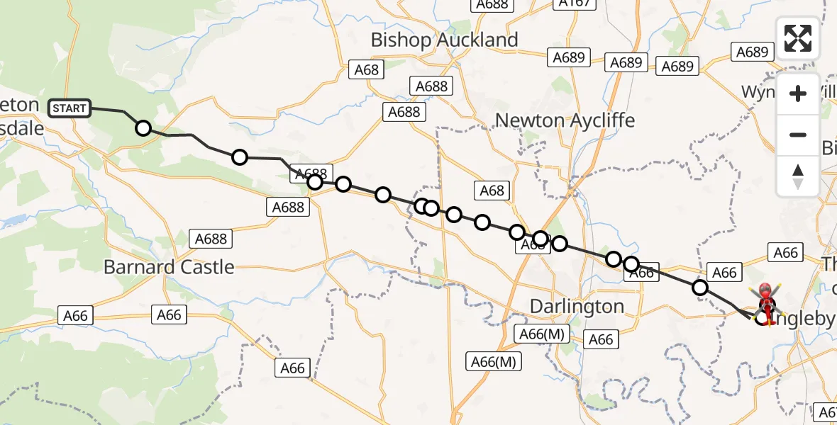 Routekaart van de vlucht: Air Ambulance Helicopter to Egglescliffe, Egglescliffe