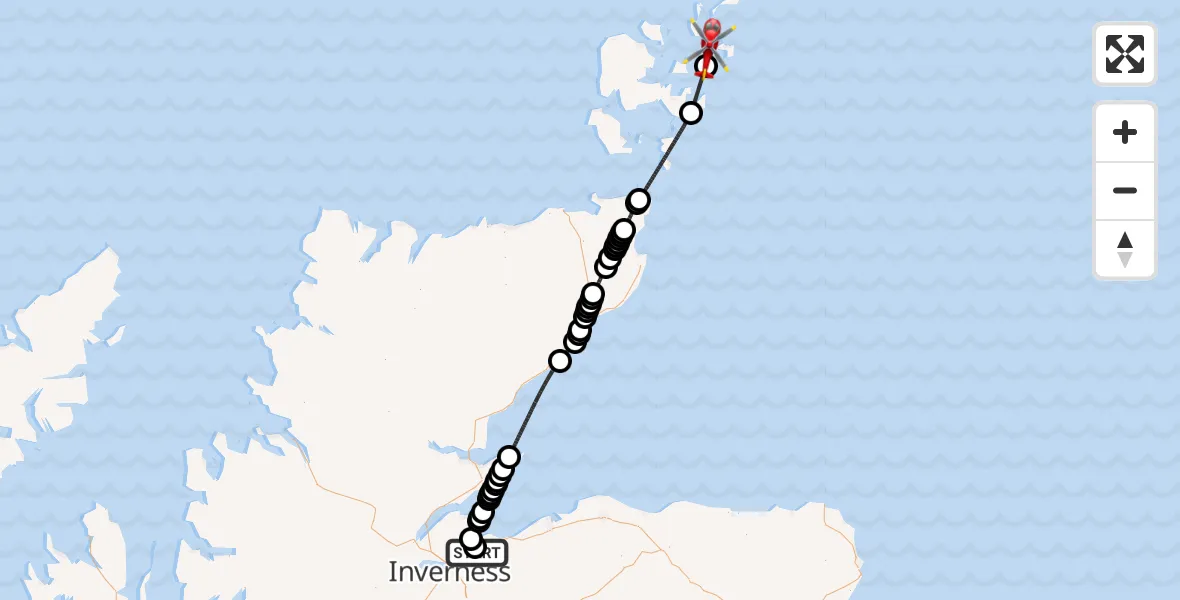 Flight route map: Air Ambulance Helicopter to North Atlantic Ocean, North Atlantic Ocean