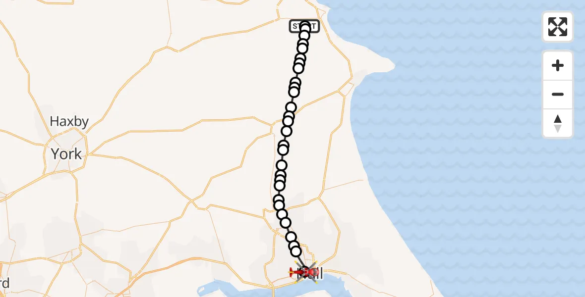 Routekaart van de vlucht: Air Ambulance Helicopter to Hull Royal Infirmary, Hull Royal Infirmary