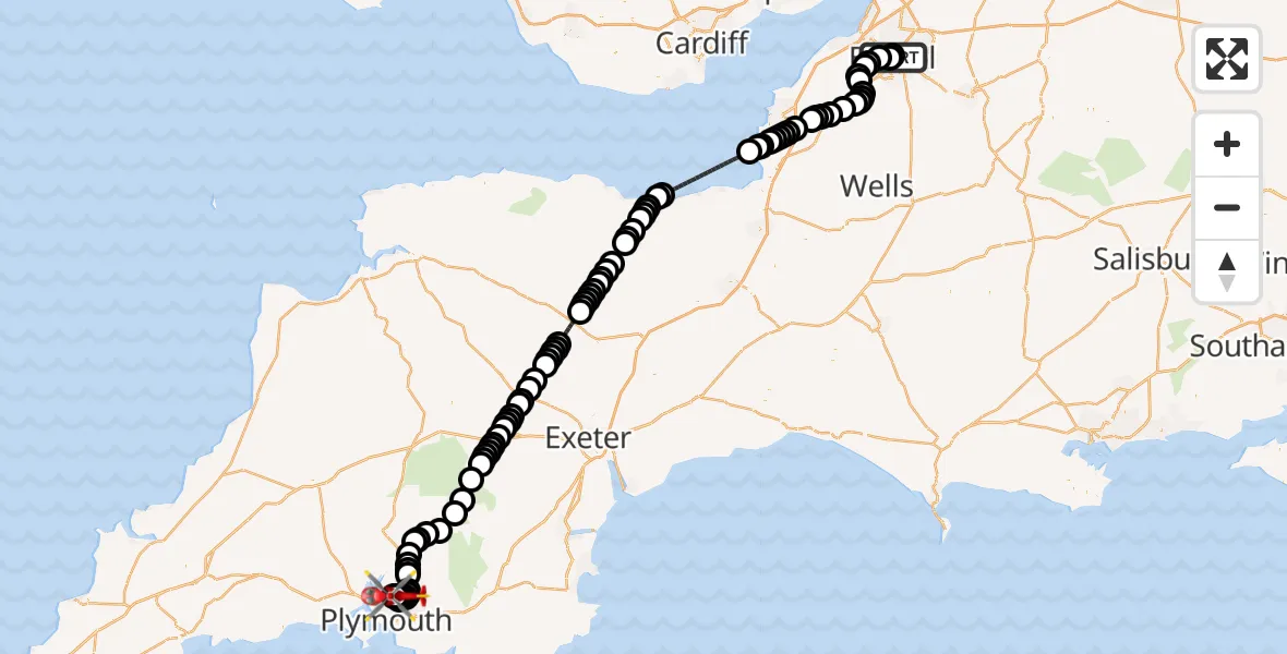 Routekaart van de vlucht: Air Ambulance Helicopter to Derriford Hospital, Derriford Hospital