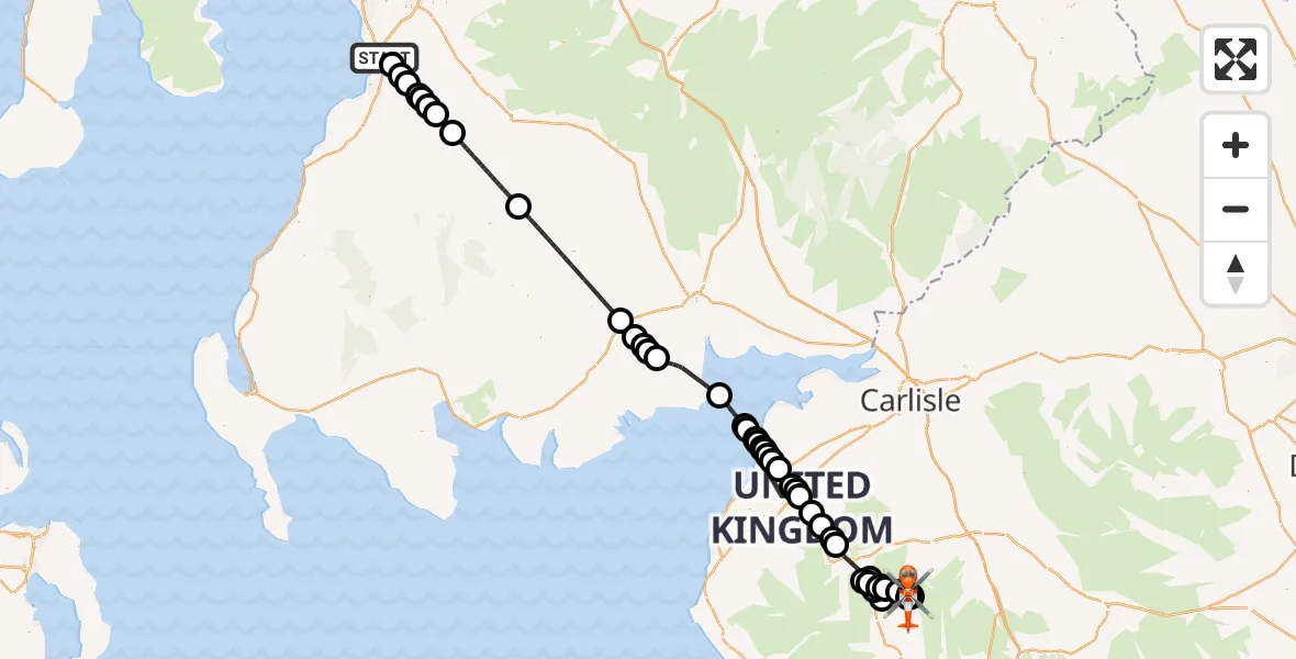 Flight route map: Coastguard Helicopter to Glenridding, A592