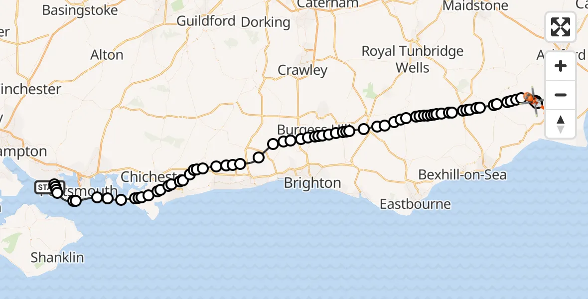 Flight route map: Coastguard Helicopter to Stone in Oxney, Appledore Road