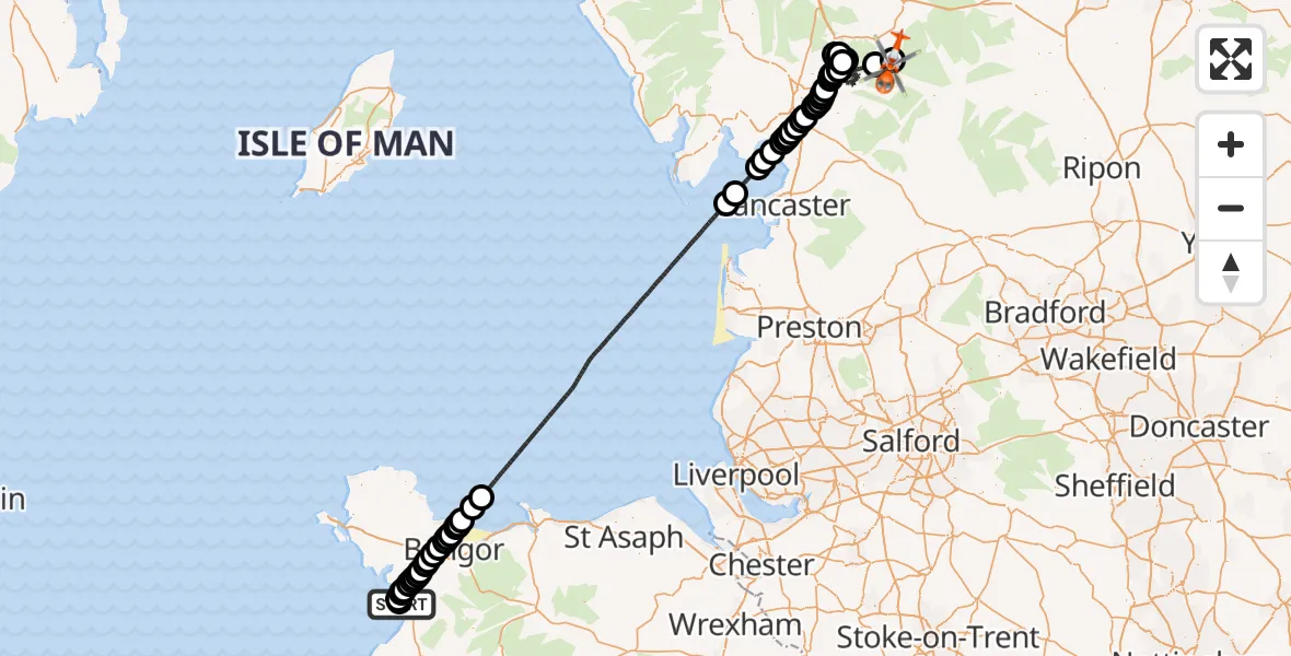 Flight route map: Coastguard Helicopter to Mallerstang, Mallerstang