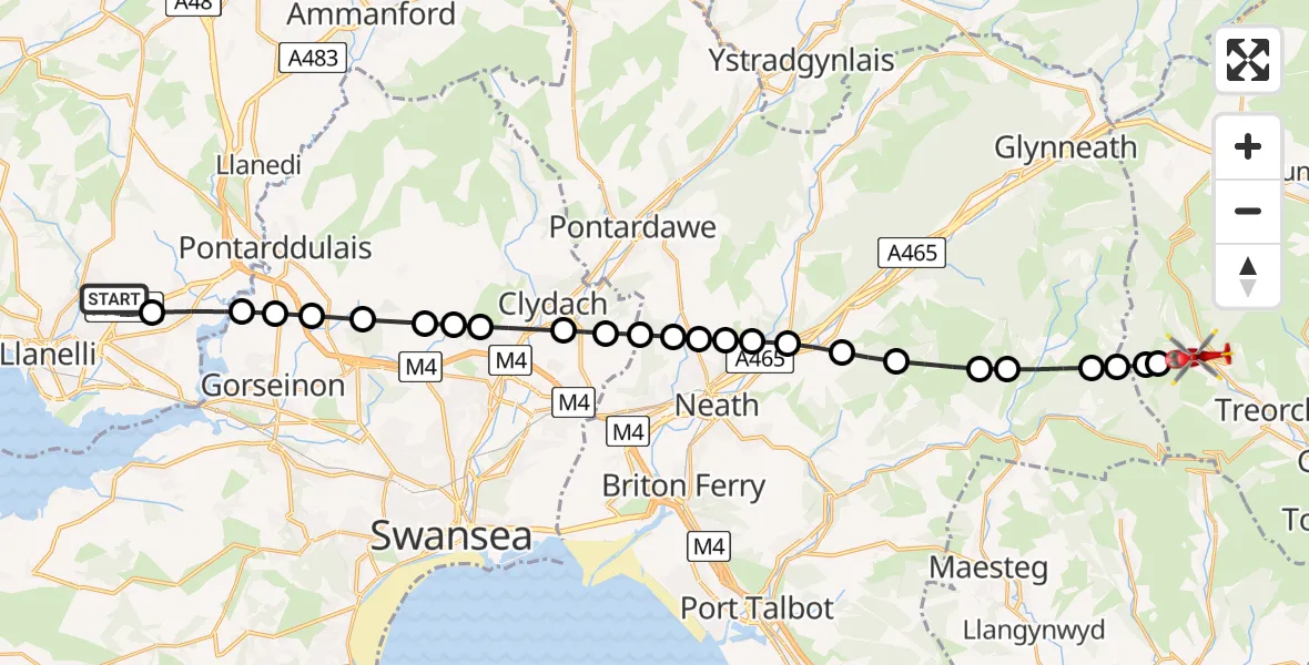 Routekaart van de vlucht: Air Ambulance Helicopter to Treherbert, Scott Street