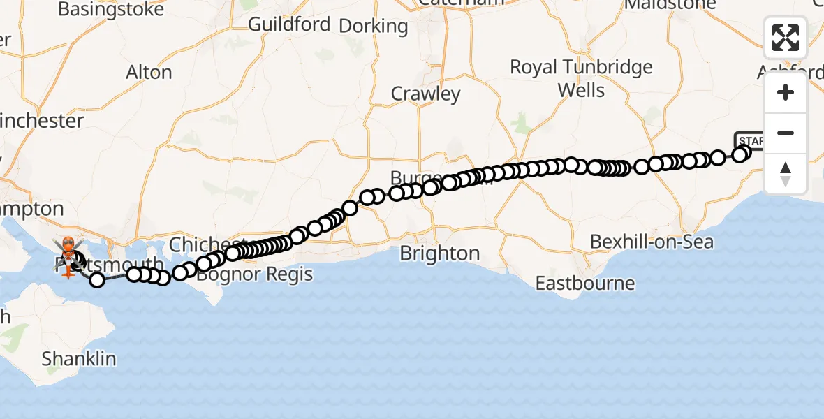 Flight route map: Coastguard Helicopter to Solent Airport, Solent Airport